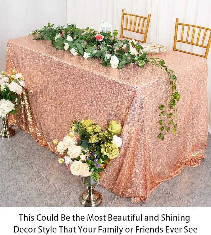 ShinyBeauty Square Tablecloth 72x72-Inch Sequin Tablecloth Overlay Rose Gold Table Cover Sequined Table Cloths for Wedding Rose Gold Shimmer Tablecloth Linen Square Overlay for Cocktail/Cake