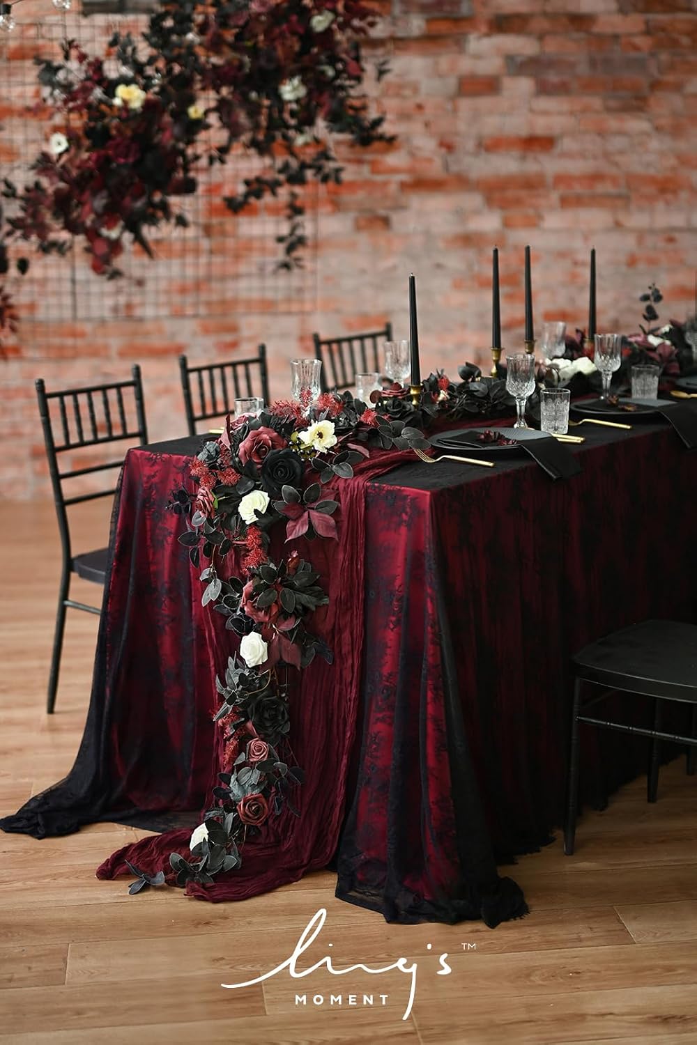 ling's moment flower garland, 6ft eucalyptus & rose, side view