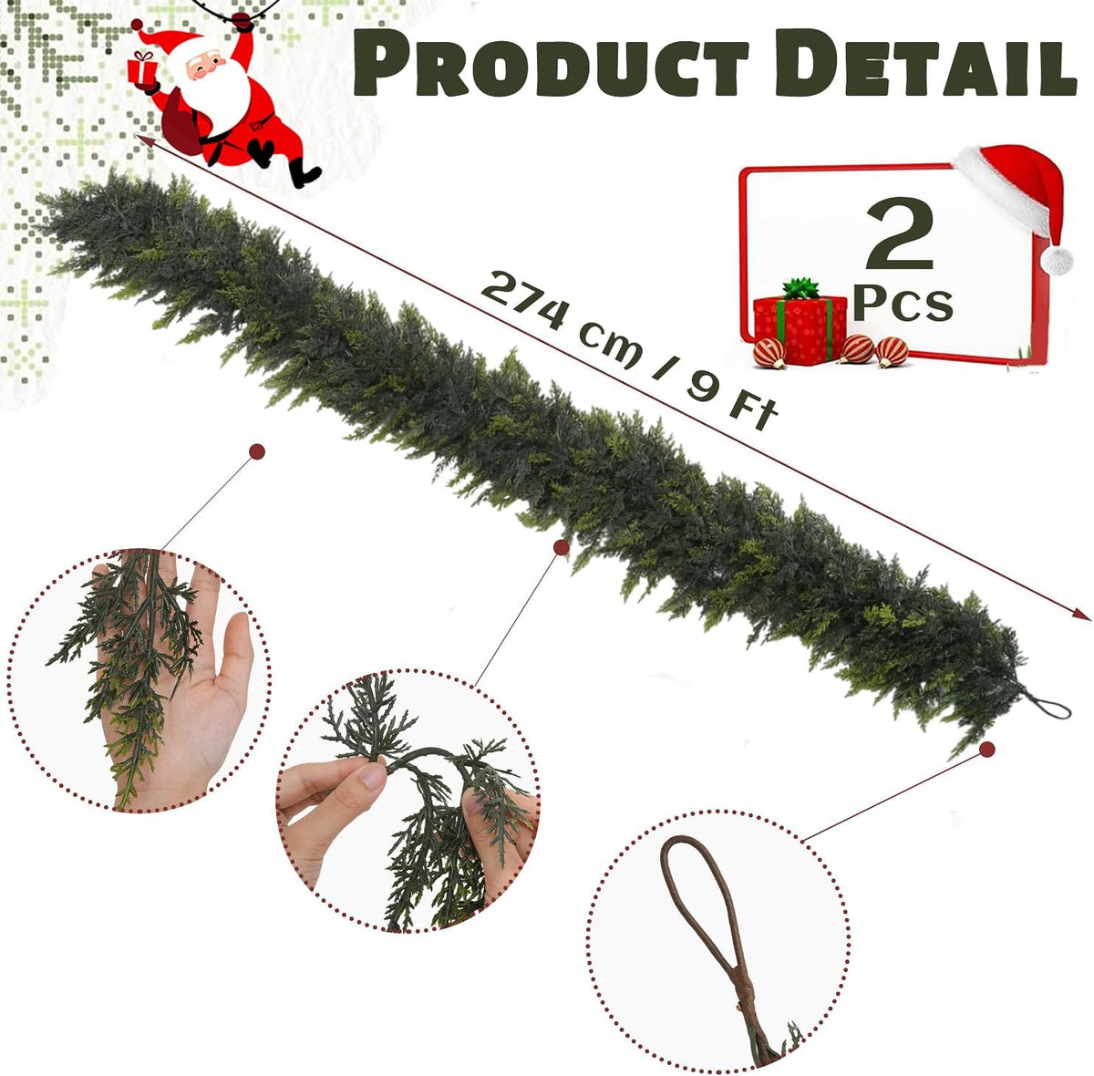 9ft christmas garland, real touch cedar garland shown in use