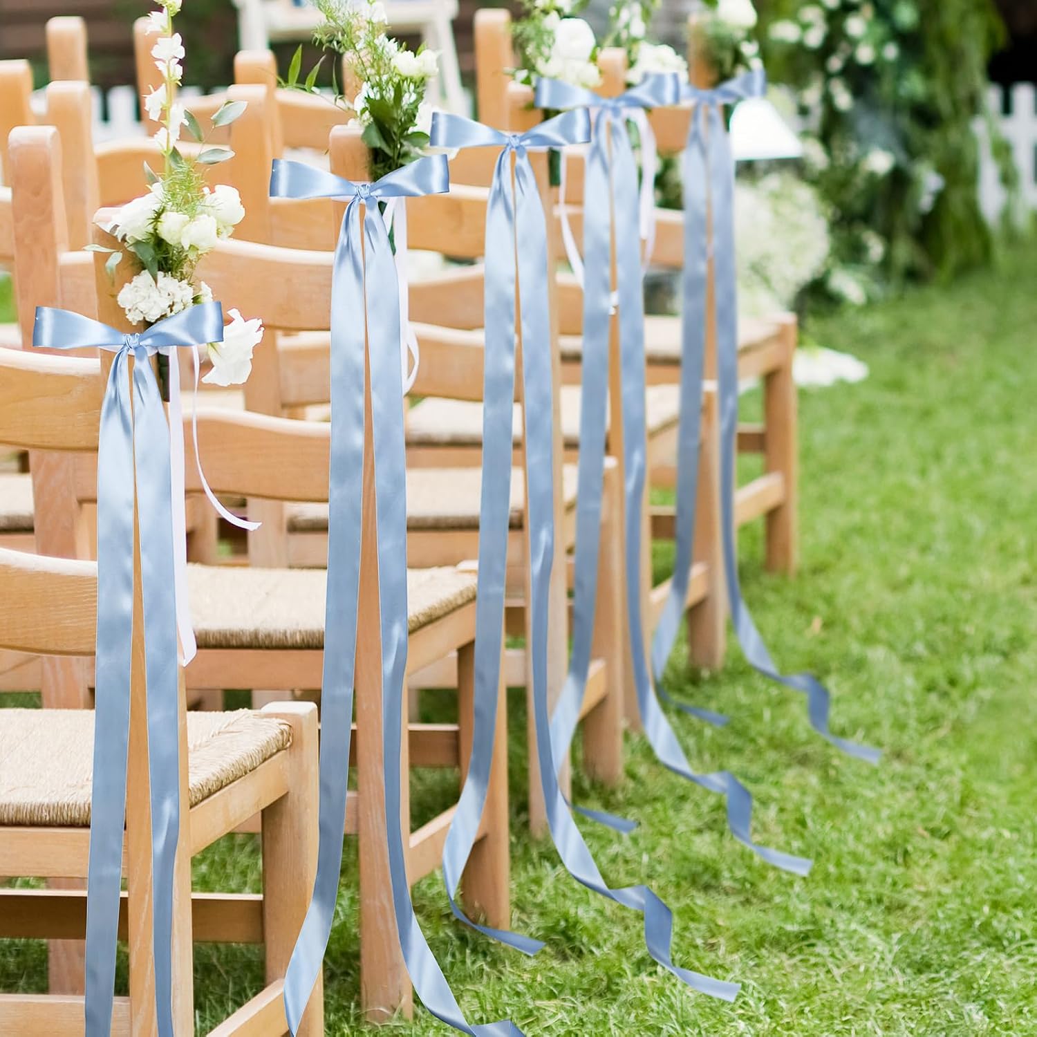 Daifunli Dusty Blue 24 Pcs Wedding Bows Aisle Decorations Satin Bows for Chairs Decor Pew Decorations Elegant Ceremony Ribbons for Wedding Background Church Bridal Shower Marriage Ceremony