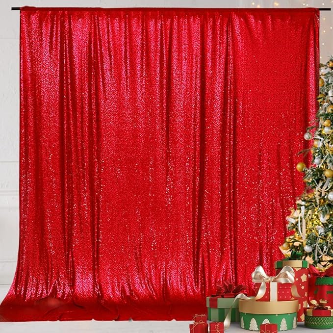 Eternal Beauty Red Sequin Backdrop, 20x10 Ft Glitter Background Curtains for Christmas Shimmer Photography Party Wedding Birthday Back Drop Decor
