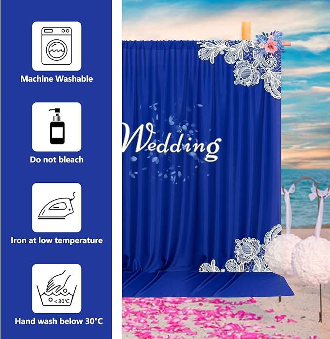 Royal Blue Backdrop Curtains for Party Stage Wedding Ceremony Light Filtering Curtains Photography Backdrop for Baby Showers Rod Pocket Home Sliding Door Decoration, 5ft x 7ft, 2 Panels