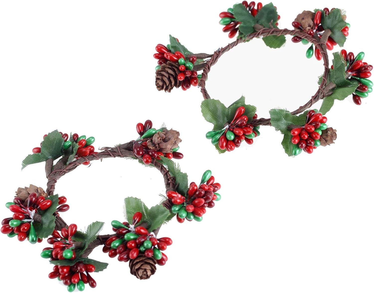 BinaryABC Christmas Candle Rings Wreaths,Red Berry Candle Rings,Christmas Candle Holder Rings,Christams Decorations,2Pcs(Internal Diameter About 2.36in)