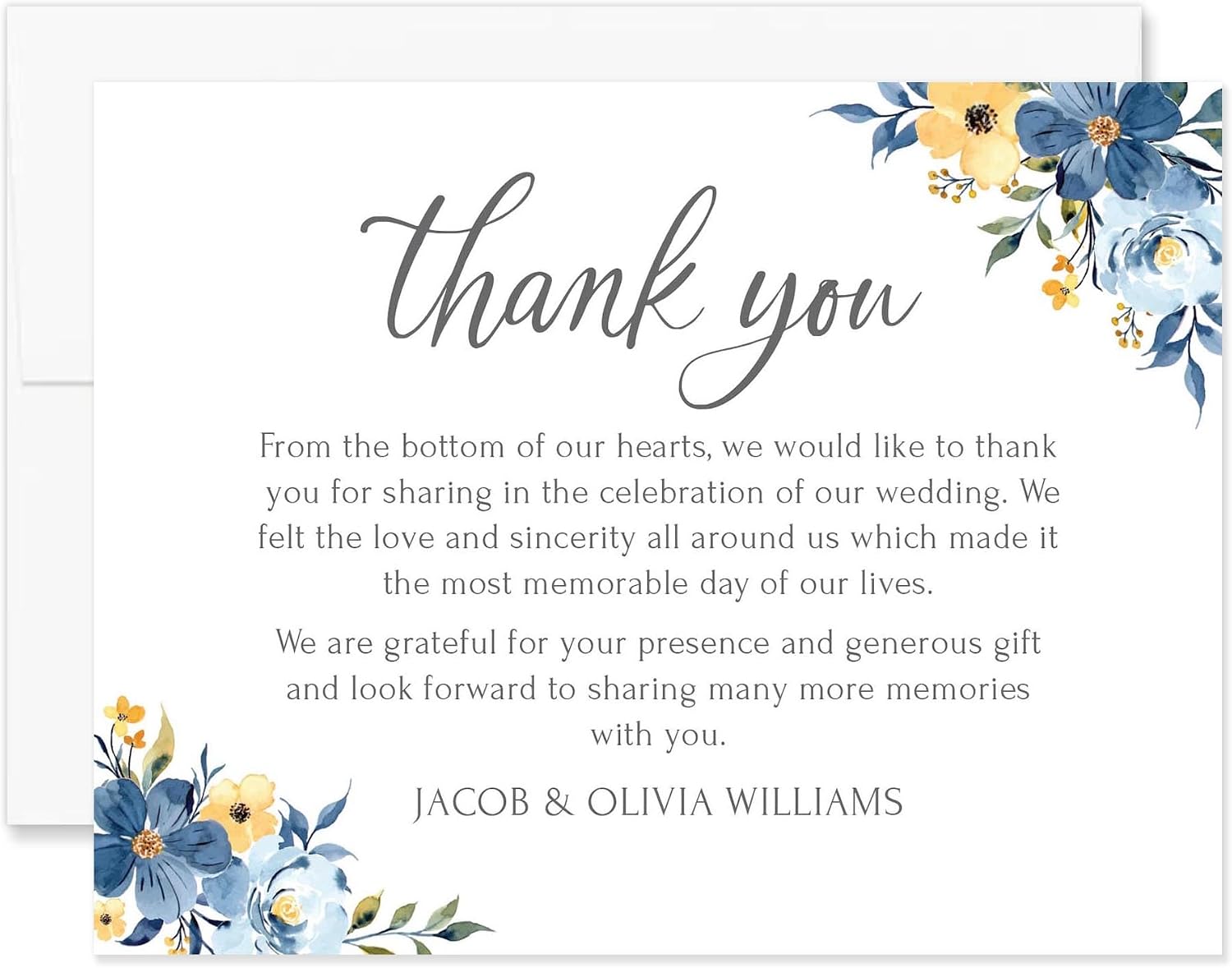 Personalized Wedding Thank You Cards with Envelopes, Flat 4.25 x 5.5 Custom Thank You Notes, Blue Floral Wedding Thank You Cards (Blue Floral)