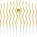 48 Pieces Twisty Birthday Spiral Cake Candles with Holders Long Thin Curly Coil Metallic Cake Cupcake Candles for Birthday Wedding Party Decoration(Metallic Gold)