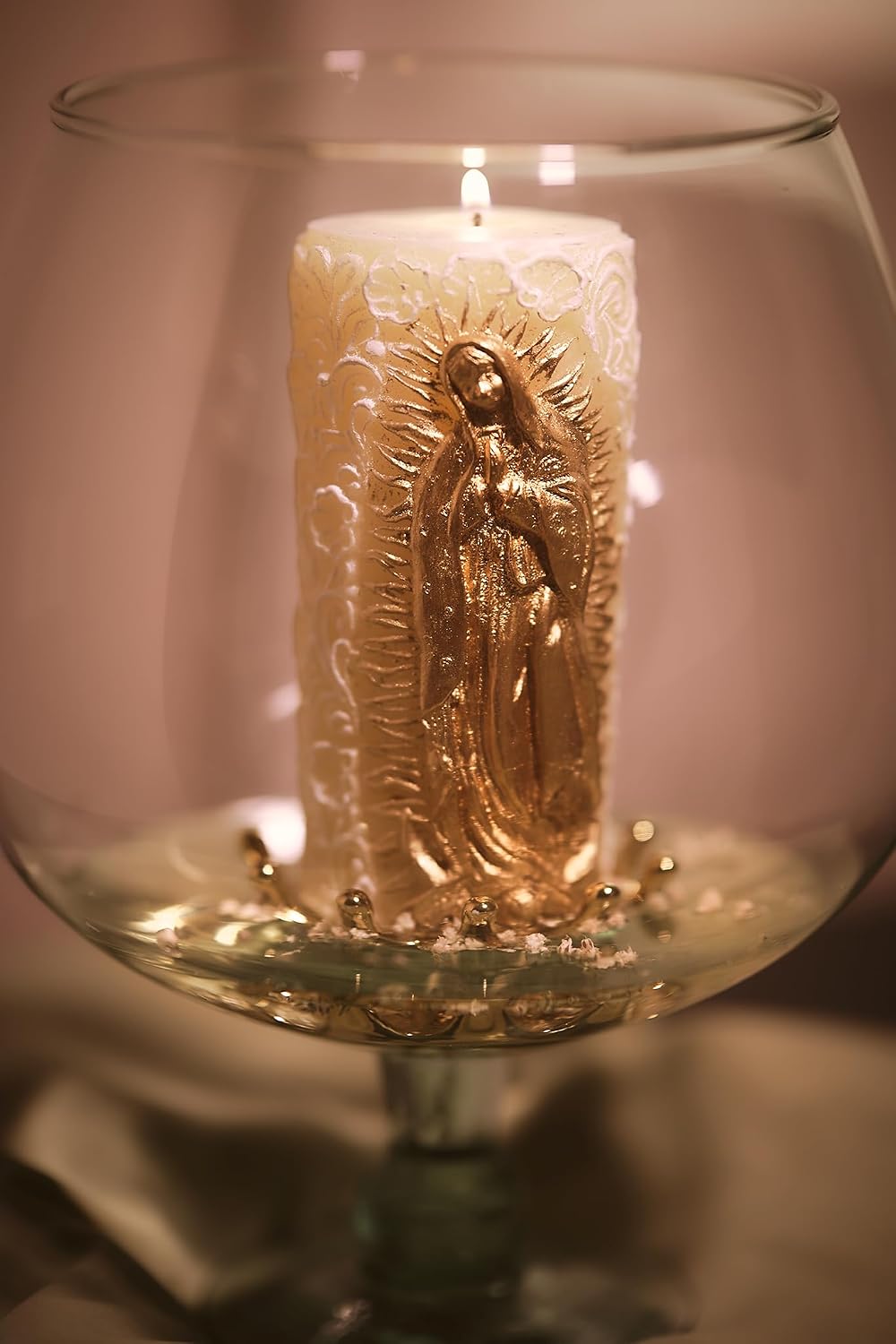 Kanica Virgen de Guadalupe Candle Protects The Family Union, Decorative, Religious Candles with White & Golden Design - Perfect for Baptism, Wedding, Gifting & More - Traditional Christian Candles