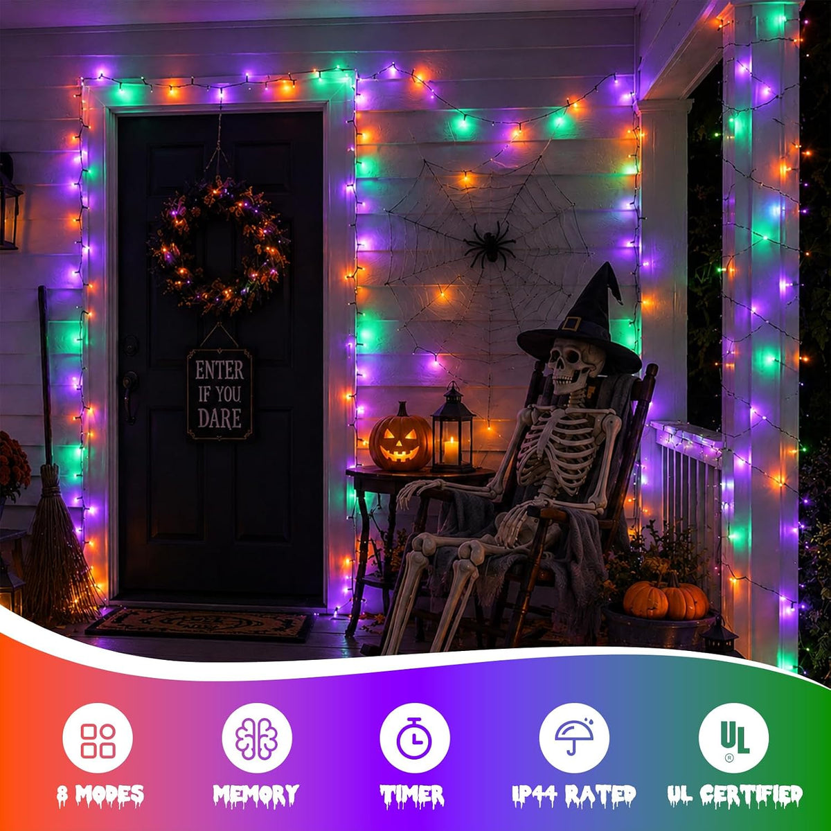 YEGUO Orange Purple Green Halloween Lights Outdoor Waterproof - 165ft 500 LED...
