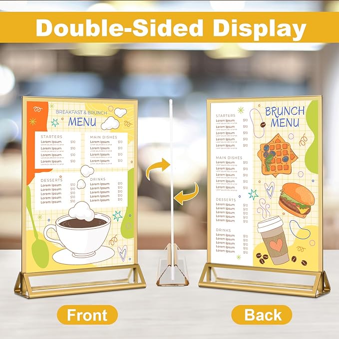 EHWINE 24 Pack Acrylic Sign Holder 4 x 6, Double Sided Gold Picture Frame Stand up Table Top Sign Holders, Clear Display Stand Menu Flyer Holder for Wedding Party