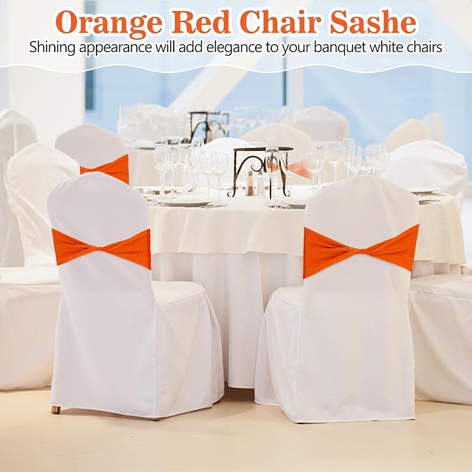 Kinlop 50 Pcs Spandex Chair Sashes Bows Chair Bands Slider Sashes for Covers Elastic Bands Ties Without Buckle Decorations for Wedding Party Events Ceremony Birthday(Orange)