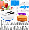 RFAQK 90PCs Cake Decorating Kit for Beginners, Baking Supplies Includes Cake Turntable, Cake Leveler, 24 Icing Piping Tips, 56 Piping Bags, 2 Couplers, Spatulas, Scrapers, Video Course and Booklet