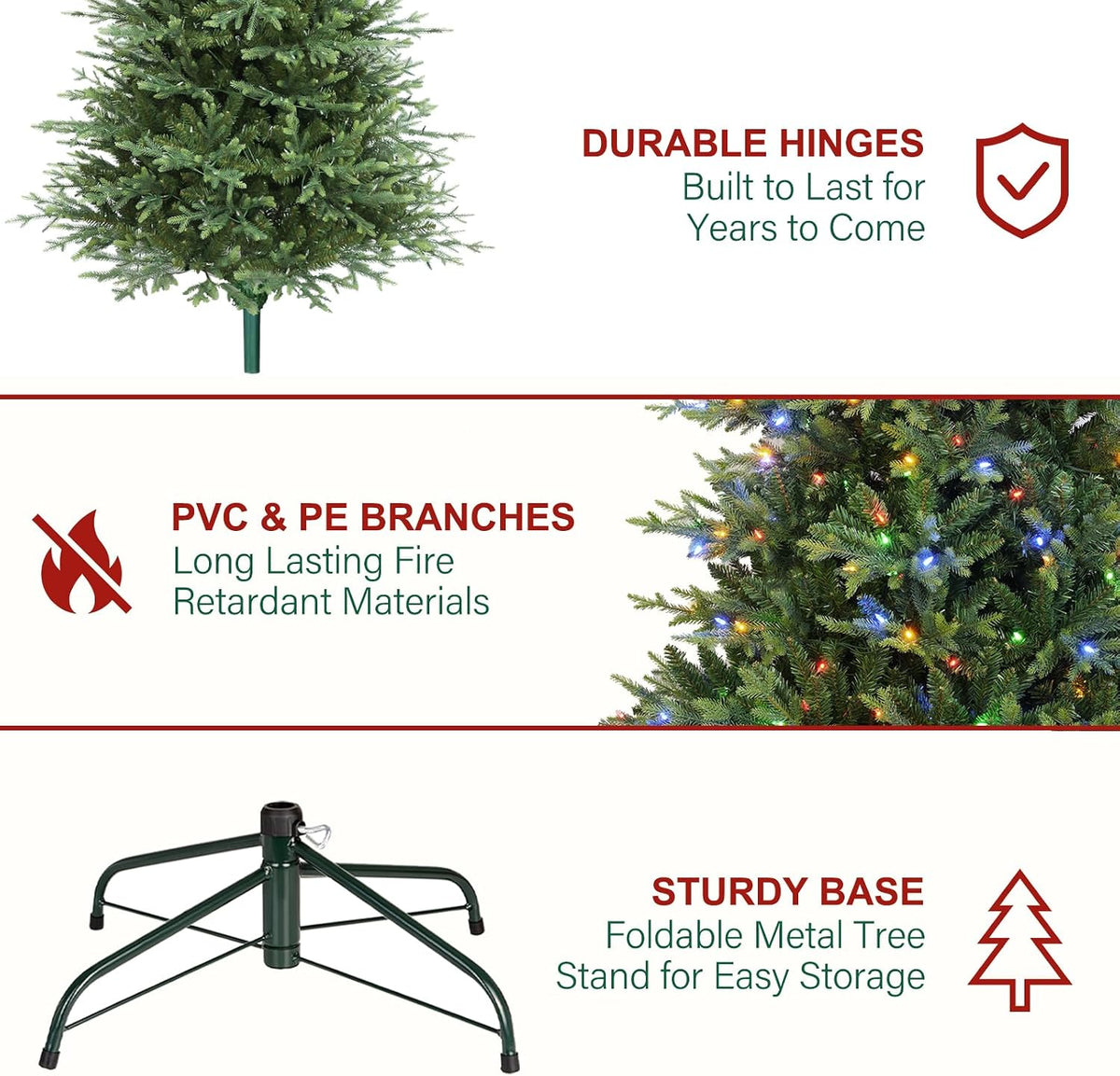hykolity 7.5 ft prelit christmas tree with realistic, front angle view