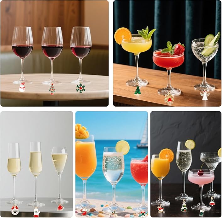 Wine Glass Charms Wine Charms for Stem Glasses Glass Markers Identifiers Tags for Christmas Tasting Party Favors Decorations