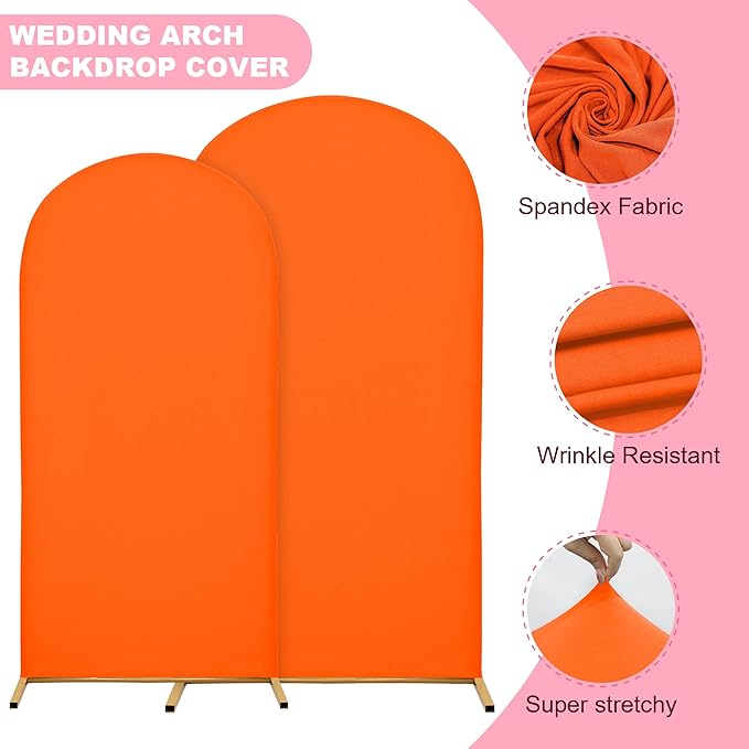 Wedding Arch Covers Arch Backdrop Cover Arch Stand Covers 7.2FT 6FT Set of 2 Arch Cover Spandex Fabric Stretchy Backdrop for Wedding Birthday Party Decoration Baby Shower (Candy Orange)