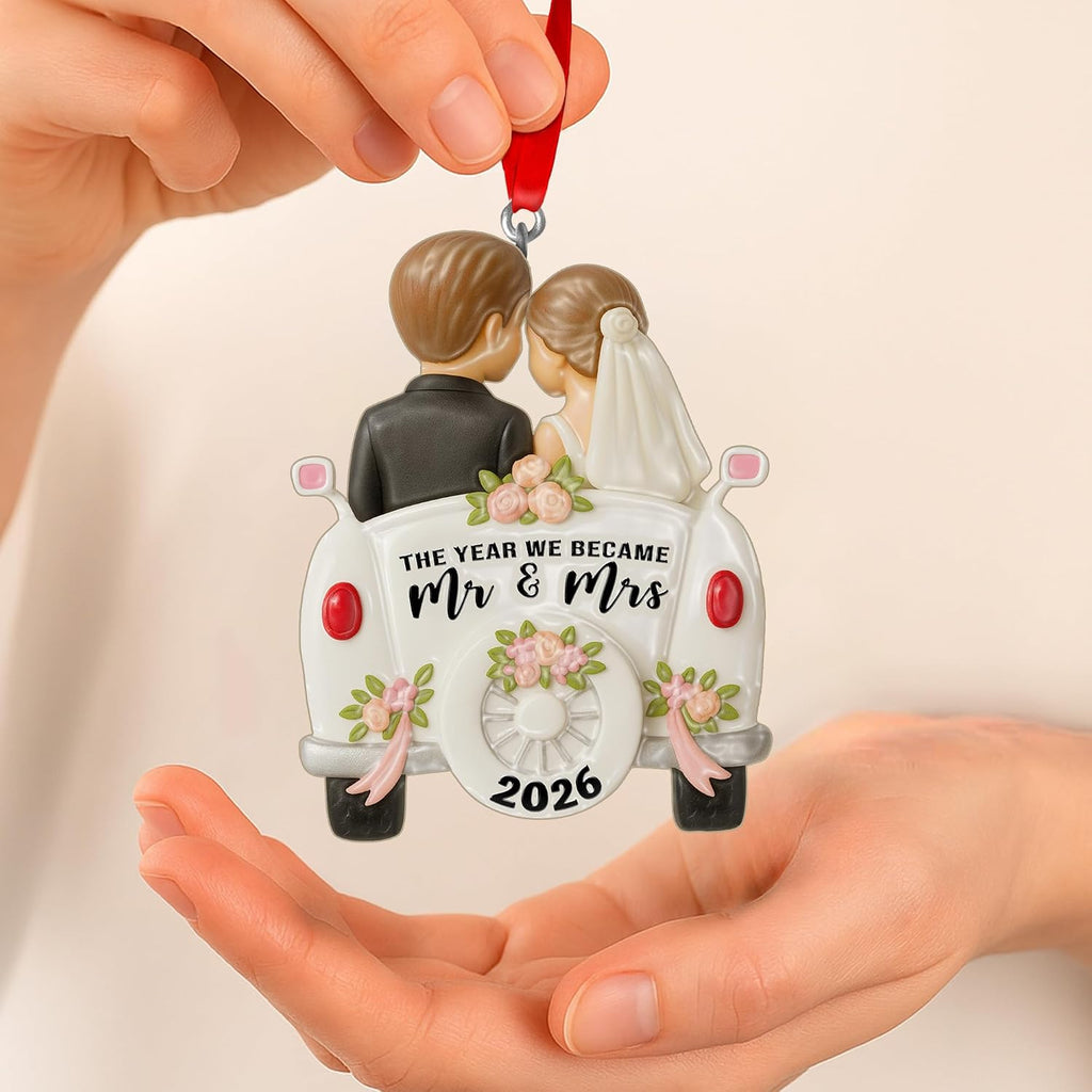 Wedding Ornament 2026 – The Year We Became Mr and Mrs 2026 – First Christmas Married Ornament – Bride and Groom Car Keepsake – Gift for Newlyweds, Couples, Husband and Wife