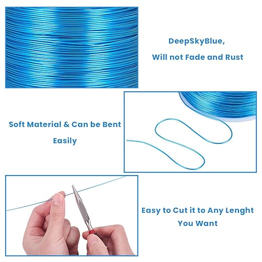 BENECREAT 20 Gauge 770FT Colored Aluminum Craft Wire - Deep Sky Blue Floral & Jewelry Beading Wire