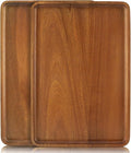 2 PCS Solid Acacia Wood Serving Trays 16 * 12 inch Rectangular Wooden Serving Platters Natural Wooden Boards for Bar Coffee Party