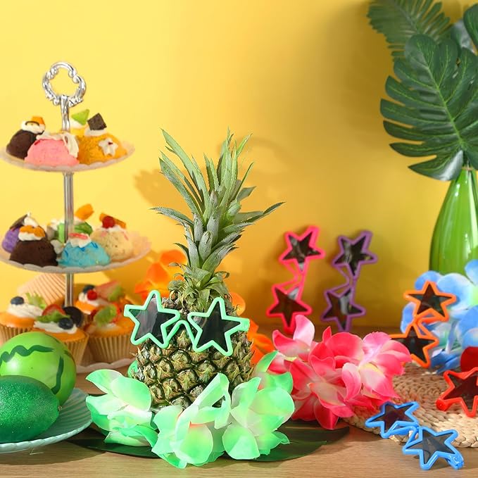6 Sets Hawaiian Table Centerpieces Pineapple Luau Party Table Decorations Tropical Decor for Beach Summer Party(Star)