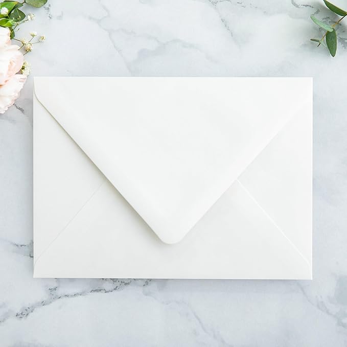 PONATIA 50PCS A7 Euro Flap Ivory Envelope, 5.25 x 7.25'' Wild Flowers Liner Envelopes for Wedding Invitations, Photos, Postcards, Greeting Cards, Christmas Gift Cards, Acrylic Mailing, 5x7 Envelopes