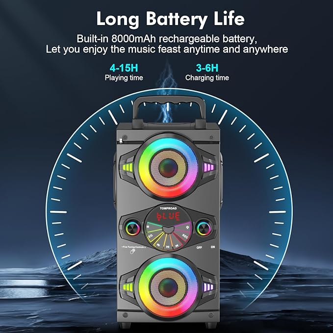 Portable Bluetooth Speakers 60W Big Powerful Wireless Loud Stereo Bass Sound Boombox Home Party Speaker with Subwoofer, FM Radio, LED Colorful Lights
