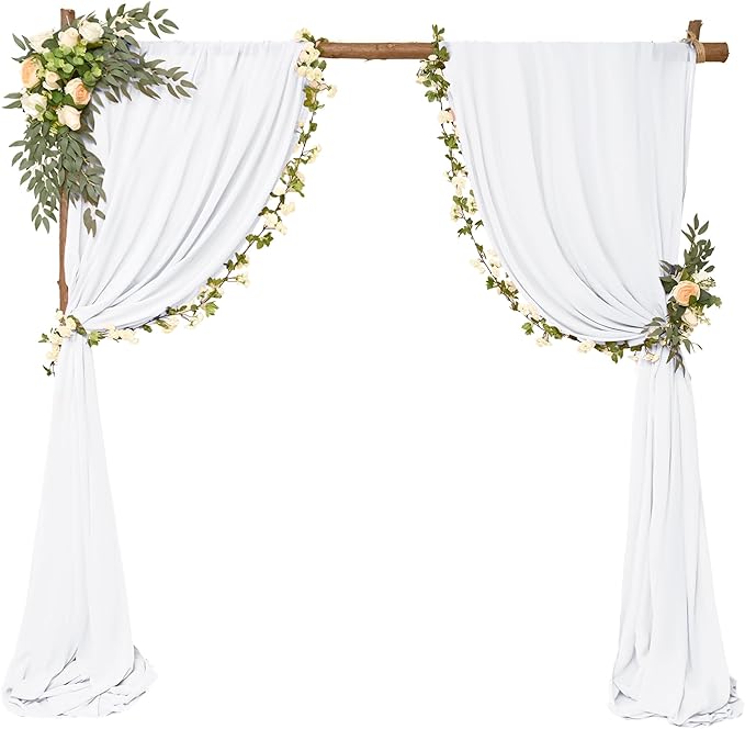 6 Panels White Wedding Arch Drapery 28" x 20Ft Weddings Arch Draping Fabric Chiffon Fabric Drape Sheer Backdrop Curtain for Wedding Party Swag Ceremony Birthday Arbor Drapery Reception Ceiling Décor