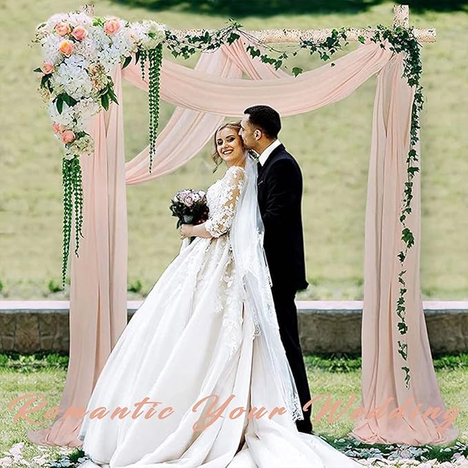 2 Panels 20Ft Length x 28" Width Light Peach Wedding Arch Draping Fabric Arch Drapes Chiffon Fabric Sheer Curtains Backdrop for Party Bridal Decorations Wedding Ceremony Ceiling Stage Reception Decor