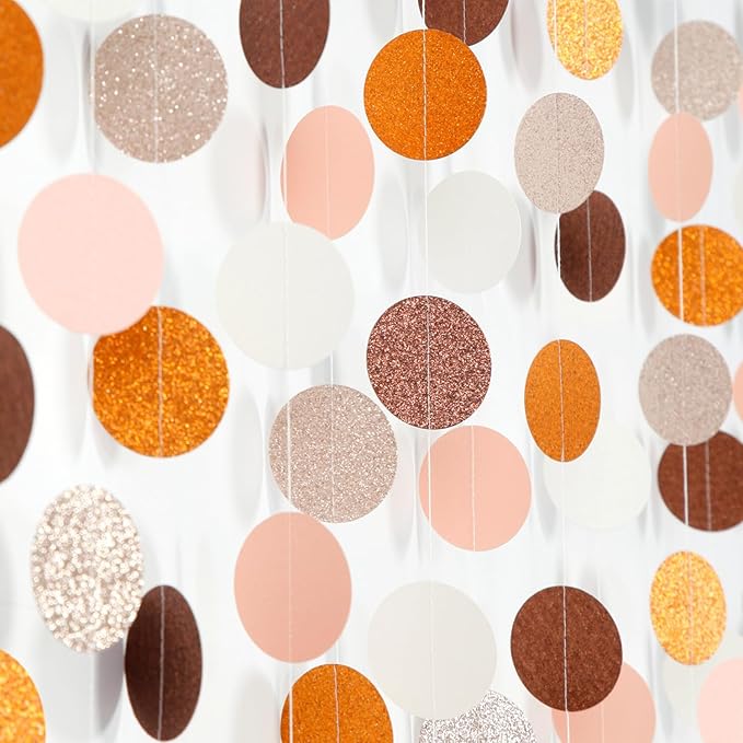 Orange Brown Rose-Gold Party-Decorations Streamers-Garland - 52ft Boho Fall Groovy Birthday Hanging Paper Banner,Autumn Burnt Baby Bridal Showe Neutral Wedding Sunset Bachelorette Decor Hugfond