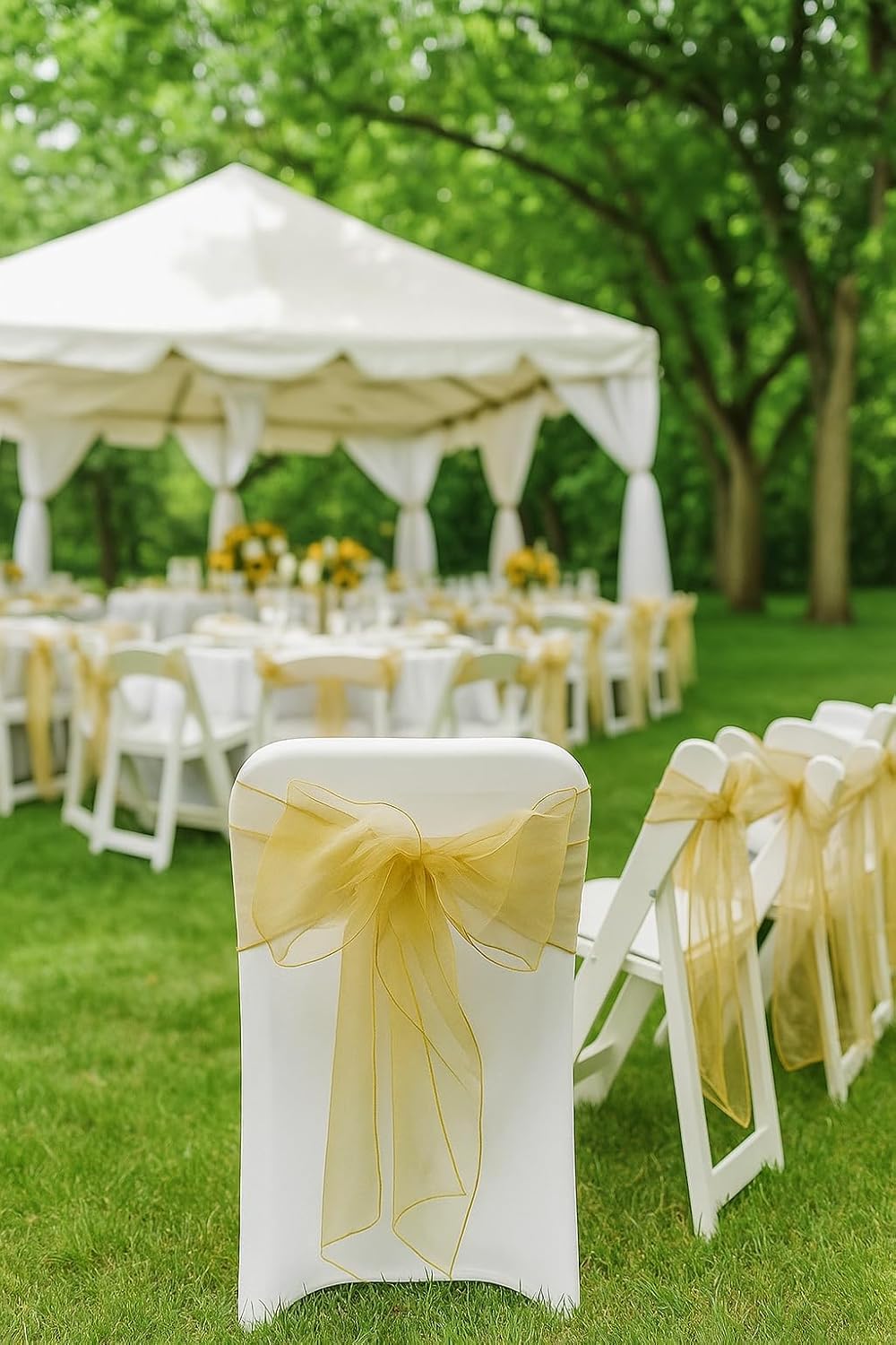 New Organza Chair Bow/Sash Décor for Wedding Reception Events Banquets Bows Decoration Sashes - (25, Champagne new)