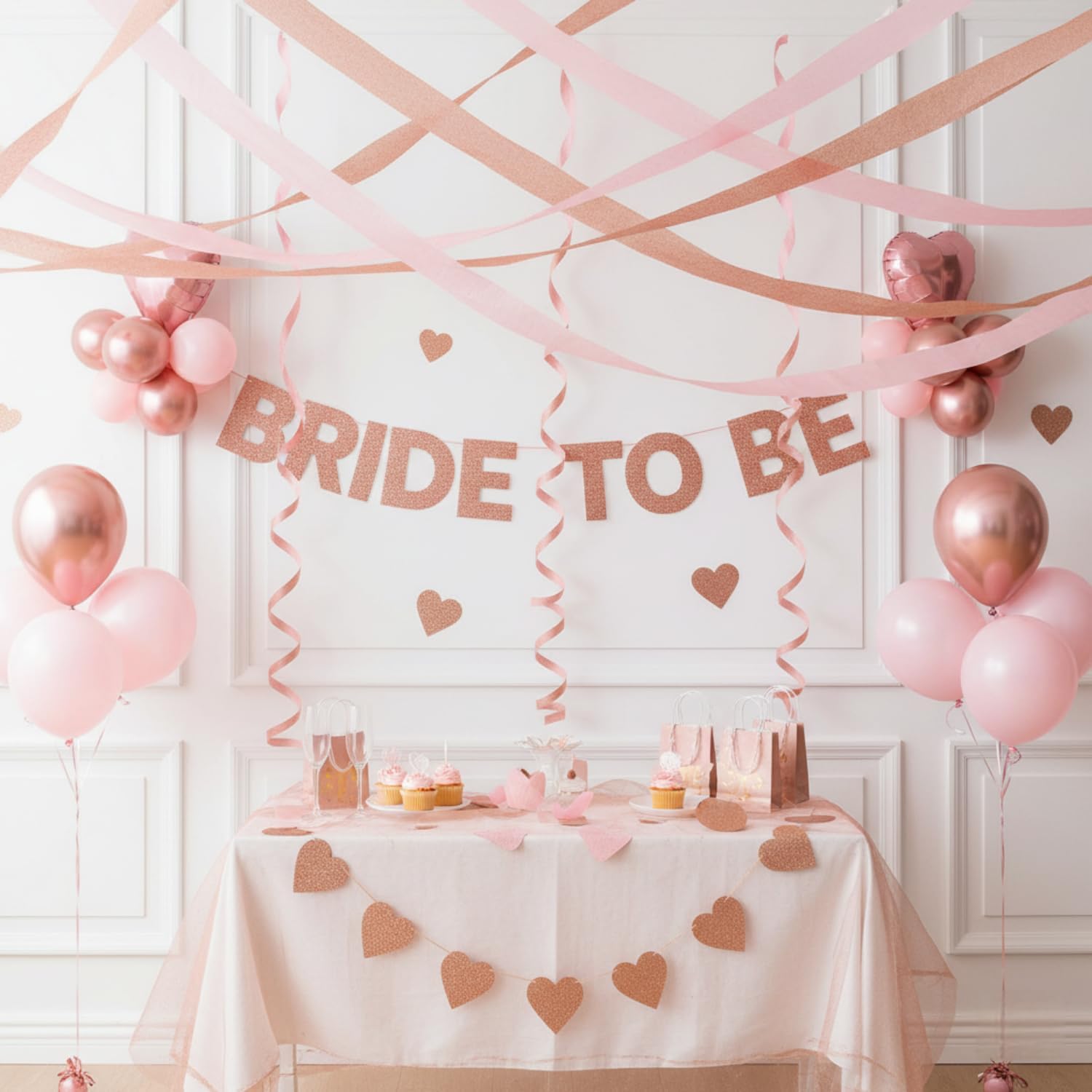 Rose Gold and Pink Crepe Streamers,6 Rolls Rose Gold and Dusty Pink Paper Streamers for Wedding Bachelorette Birthday Party Decorations