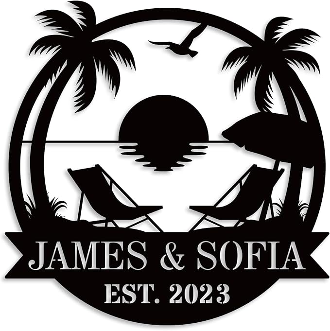 Personalized Beach Metal Monogram Sign, Custom Palm Trees Sign, Outdoor Metal Family Name Sign, Custom Last Name Sign, Beach Coastal House Decor