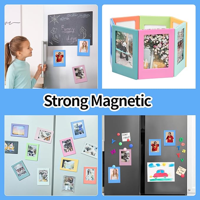 12 Packs Magnetic Picture Frame, Mini Picture Magnets 2x3 Picture Frame for Refrigerator,Wallet Size Magnetic Photo Frames,Magnetic Photo Frames for Refrigerator,School,Office(12 Colors)