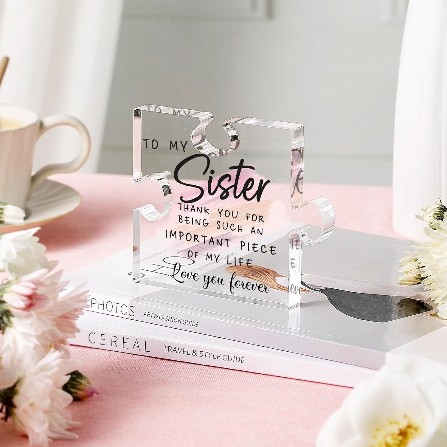 LukieJac Sister Gifts from Sister - Unique Sister Birthday Acrylic Puzzle-Shaped Plaque Desk Decorations Present for Big Sister Mothers Day Christmas Wedding from Sister Brother