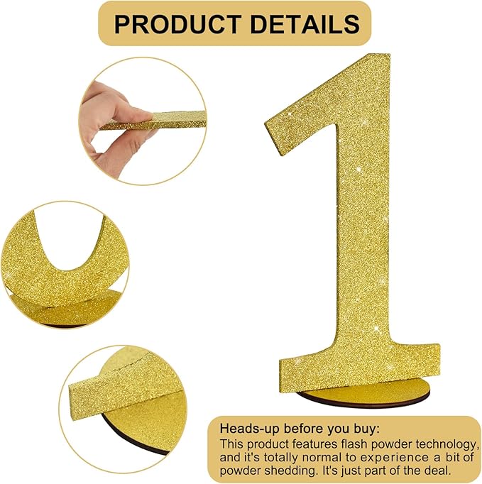 TONIFUL 11.8 Inch Gold Glitter Numbers Table Centerpieces 0-9 Birthday Party Decorations,Shining Gold Digital 1 for Birthday Party,Wedding,Bridal Shower,Engagement,Photo Shoot,Anniversary