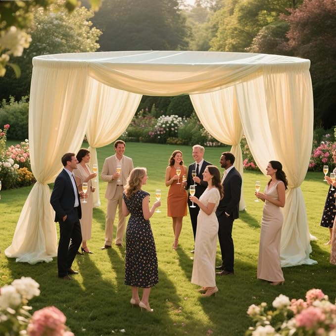 VOK Wedding Arch Draping Fabric Chiffon Fabric, 29in x 18Ft 2 Panels Sheer Chiffon Outdoor Curtain for Wedding Ceremony Birthday Party Decoration (Champagne,2 Panel)