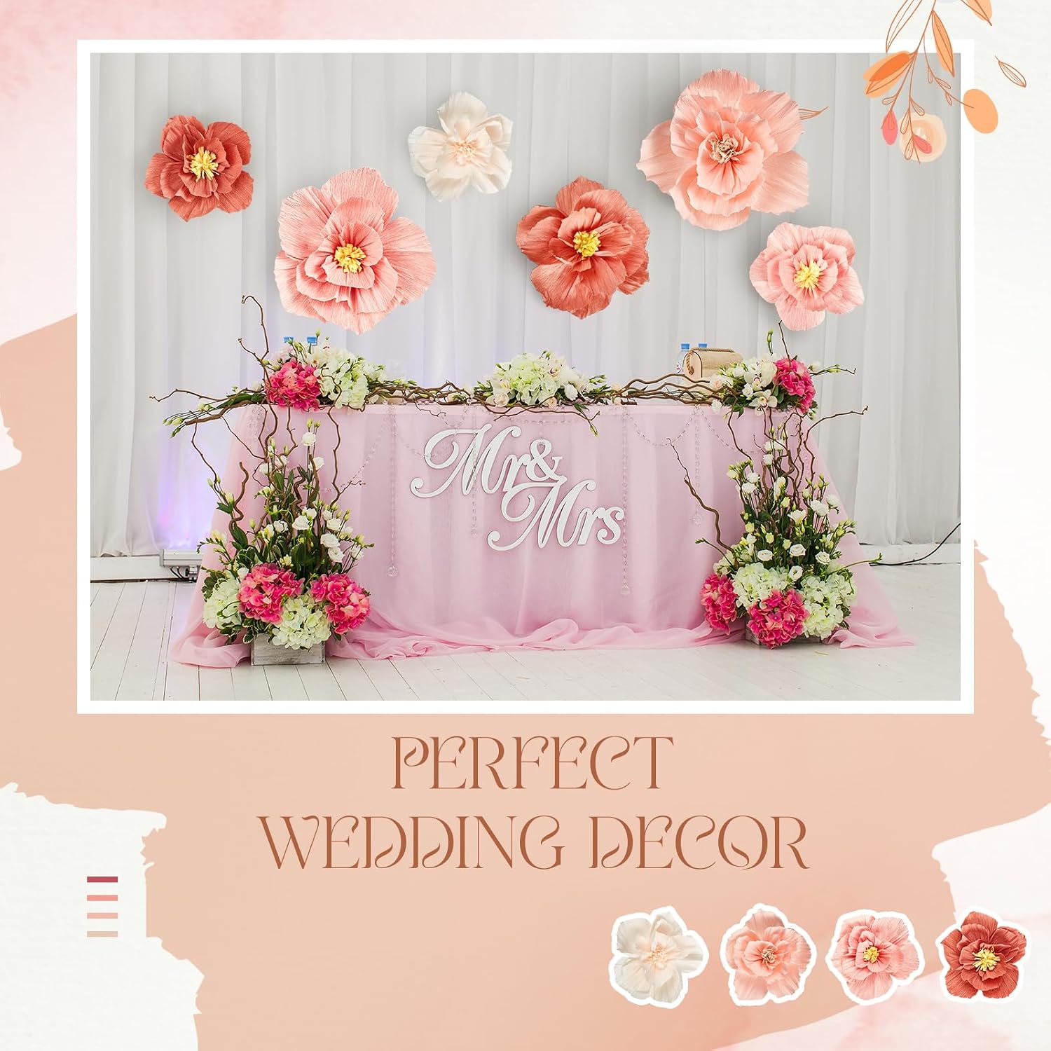 Cholemy 24 Pcs Tissue Paper Flowers, Crepe Paper Flowers Decorations 8" 10" 12" for Wedding Party Baby Bridal Shower Carnival Party Birthday Nursery Wall Decor (Assorted Color)