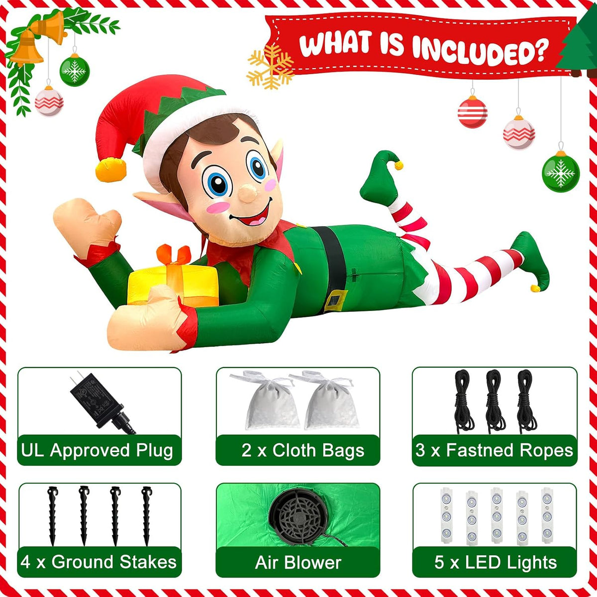 aerwo 10ft christmas inflatable outdoor decoration, giant lying, side view
