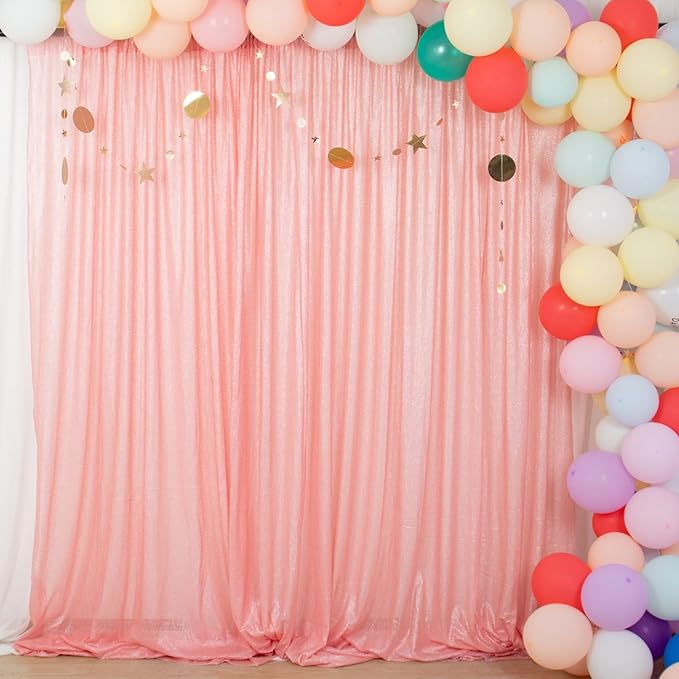 ShinyBeauty 4x7FT Sequin Backdrop Baby Pink| Glitter Fabric for Wedding, Birthday, Baby Shower Backdrops | Photobooth Studio & Home Decor