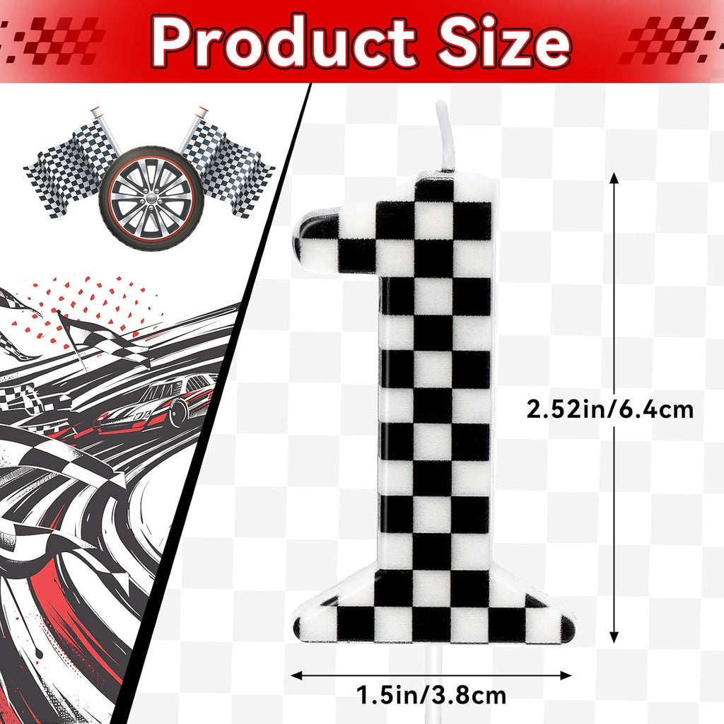 Racing Car Themed Birthday Candles, Number 1 Checkered Candles, Black & White Checkered Cake Topper, Cool Racing Themed Party Supplies, Special Candle