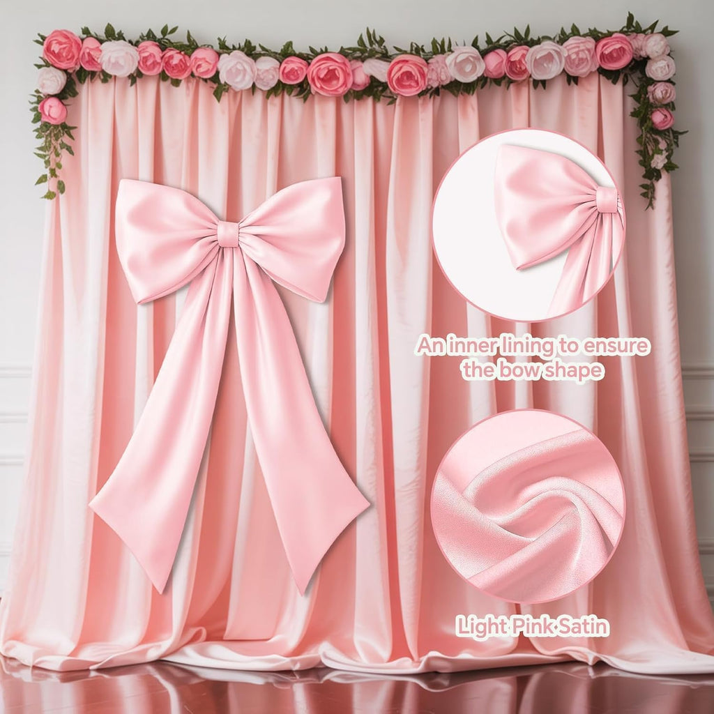 Pink Bow Decor 2 Pack,Large & Small Pink Coquette Room Backdrop Wall Decor for Valentine's Day Bachelorette Bridal Shower Wedding Birthday Christmas Decorations