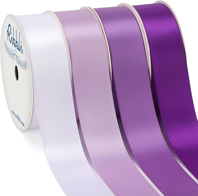 Ribbli Purple Satin Ribbon 1 Inch x 4 Rolls Total 40 Yards-White Lavender Purple Ribbon for Gift Wrapping Craft Wedding Decoration