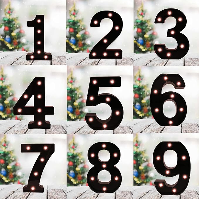 Light Up Black Alphabet Marquee Number Sign LED Marquee Number Lights Sign for Night Light Home Bar Christmas Lamp Birthday Party Wedding Decoration 7