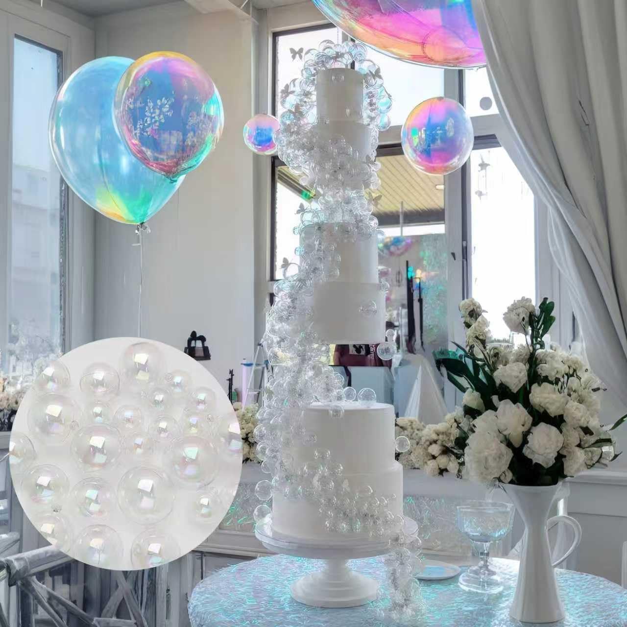 56 PCS Clear Balls Cake Topper Bubble Mini Balloon Topper Ball Cake Picks for Wedding Anniversary Baby Shower Birthday Party