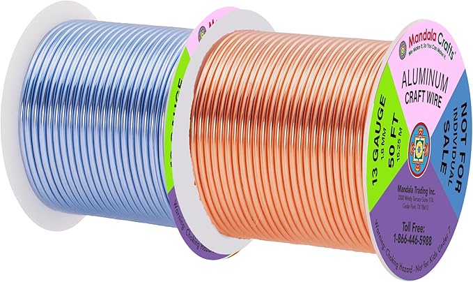 Mandala Crafts 13 Gauge Anodized Aluminum Craft Wire for Jewelry Making - 300 FT Colored Flexible Silver Copper Purple Pink Brown Ice Blue Wire - Bendable for Bonsai Armature Crafting Sculpting