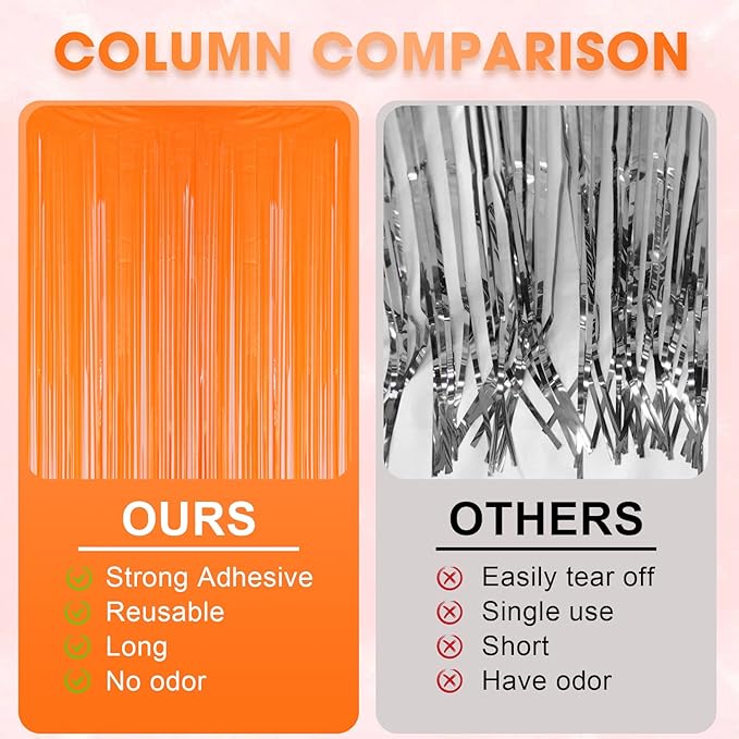4 Pack Orange Foil Fringe Backdrop Curtains, Tinsel Streamers Birthday Party Decorations, Fringe Backdrop for Graduation, Baby Shower, Gender Reveal, Disco Party