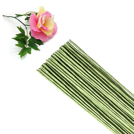 50/Package Floral Stems Wire for Paper Flower 16 Gauge Green Floral Paper Wrapped Wire 16 inch Artificial Crafts Wire Wreath Making Supplies for Wedding DIY