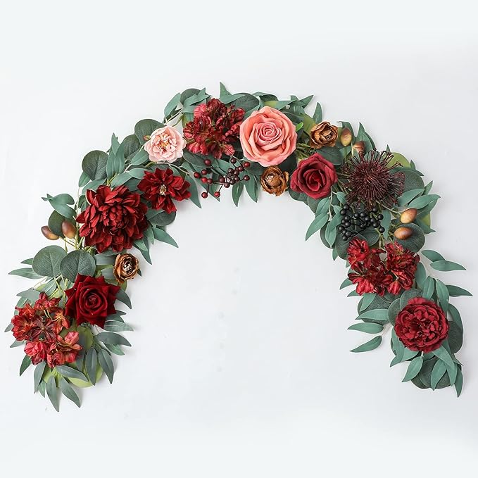 Artificial Flowers Combo Box Set Burgundy Silk Flowers for DIY Wedding Bouquet Arrangements Bridal Shower Party Home Decorations (Mature Burgundy)