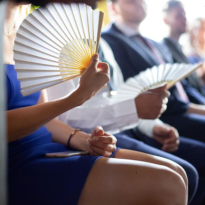 Aneco 18 Pieces White Handheld Cloth and Bamboo Folding Fans for Wedding Decoration, Church Gifts, Party Favors, DIY Decoration