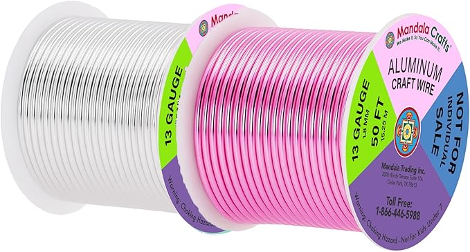 Mandala Crafts 13 Gauge Anodized Aluminum Craft Wire for Jewelry Making - 300 FT Colored Flexible Silver Copper Gold True Blue Purple Pink Wire - Bendable for Bonsai Armature Crafting Sculpting