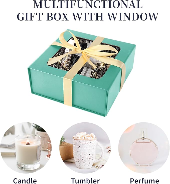 Light Green Gift Boxes with Window,7.5"x7.5"x3.1" Bridesmaid Boxe for Gift Giving,Birthday Gift Box with Magnetic,Closure Lid Gift Boxes for Presents,Cute Boxe,Luxury for Gift Packaging,Gift Box for Wrapping Gifts