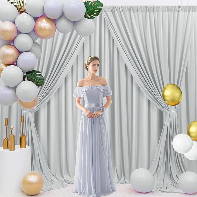 10 x 7 Feet Silver Backdrop Curtain for Partie, Background Curtains for Photoshoot, Birthday, Wedding, Halloween, Thanksgiving, Christmas, New Year Party Decorations 5Ft x 7Ft, 2 Panels