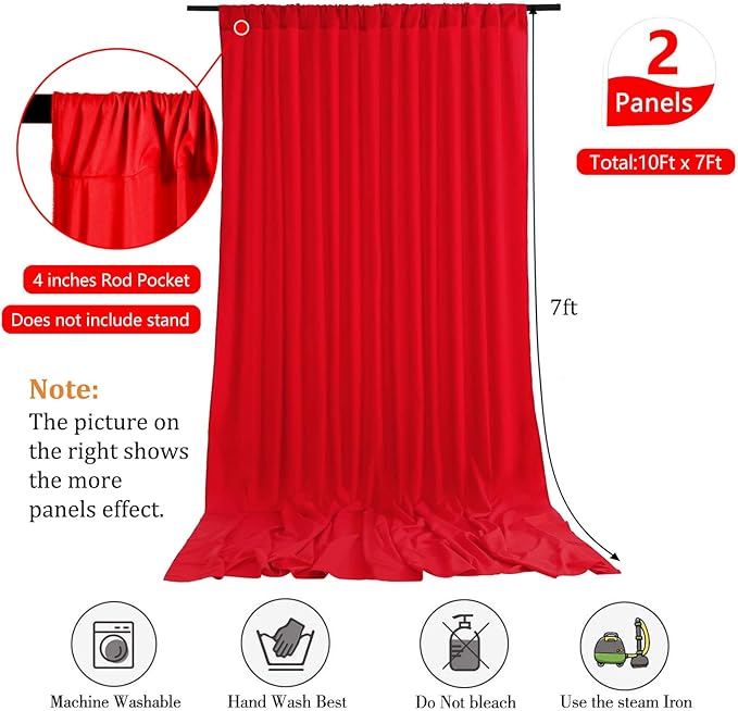 10 x 7 Feet Red Backdrop Curtain for Partie, Background Curtains for Photoshoot, Birthday, Wedding, Halloween, Thanksgiving, Christmas, New Year Party Decorations 5Ft x 7Ft, 2 Panels
